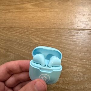 Light Blue Wireless Earbuds with Charging Case